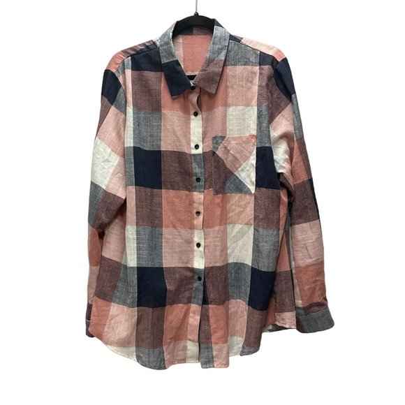Woman's Multi Color Plaid Button Front Shirt Size 2X With Pocket Long Sleeve - Picture 1 of 9